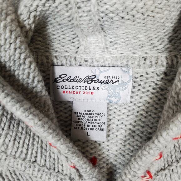 Eddie Bauer Sweater Womens Large Full Zip Nordic Fair Isle Hooded Knit Lambswool - Picture 3 of 9